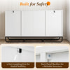 Modern buffet sideboard cabinet in white with two drawers, adjustable shelves, and a curved metal base for stylish storage.
