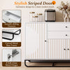 Modern buffet sideboard cabinet in white with stylish striped doors, featuring 2 smooth-sliding drawers and adjustable shelves.