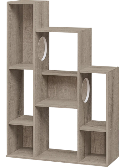 Costway Modern Cat Tree Bookshelf Storage Cabinet 8-Section 2 Round Holes 18170977 New