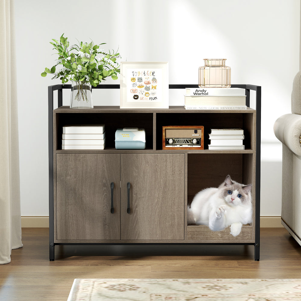 Hidden Cat Washroom with Double Doors and Scratch Cardboard-Oak - Gallery View 1 of 11