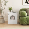 Modern cat litter box enclosure in white, featuring a circular opening, perfect for small to large cats.