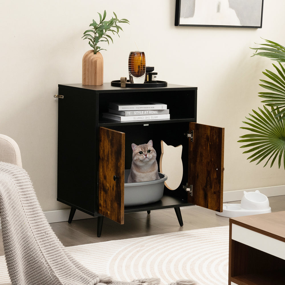 Industrial Cat Litter Box Enclosure with Entry and Open Compartment-Rustic Brown - Gallery View 1 of 10