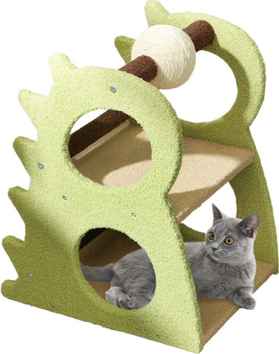 Costway 2-Tier Modern Cat Tree Rotatable Sisal Scratching Ball Green 89761243 New
