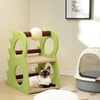 2-tier green cat tree with rotatable sisal scratching ball and plush fabric, perfect for indoor play and relaxation.