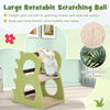 Large green 2-tier cat tree with rotatable sisal scratching ball and plush fabric, perfect for indoor play and.