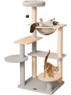 Multi-level 44-inch cat tree with removable padded perch, sisal scratching posts, and playful dangling toy for kittens.