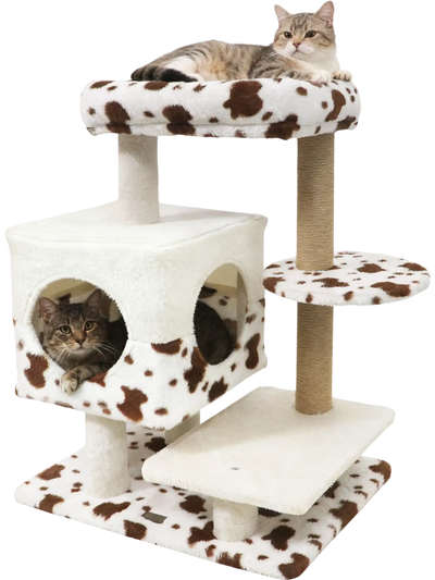 Costway Modern Indoor Cat Tree Tower Wide Upholstered Perch 2-Entrance Condo 57930808 New