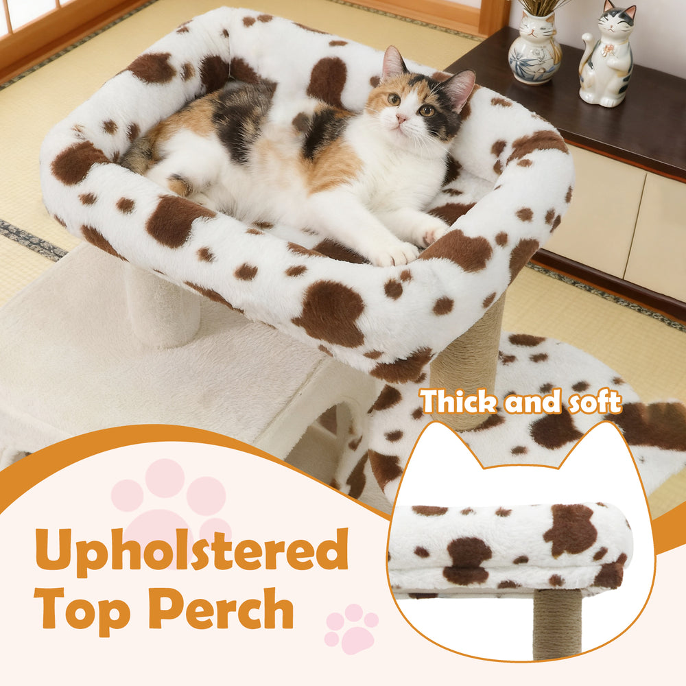 Large upholstered top perch with soft cushion for cats, featuring a cozy design for lounging and sunbathing indoors.