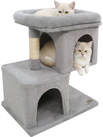 Costway Modern Space-Saving Cat Tree Tower w/ Upholstered Perch 2 Condos 28322697 New