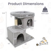 Gray modern cat tree with two condos, upholstered perch, and sisal scratching posts, ideal for small spaces.