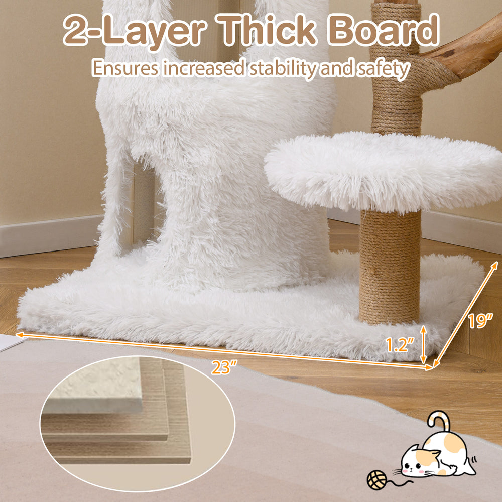 2-layer thick board of the Modern Cat Tree provides stability and safety, featuring plush fabric and natural wood.