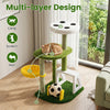 Modern cat tree in green features multiple levels, a cozy hammock, and a soccer-themed design for climbing and scratching.