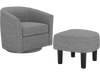 Modern grey swivel accent chair with ottoman footrest, featuring ergonomic design and 360-degree swivel base for.