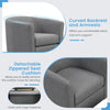 Curved backrest and armrests of the grey Modern Club Swivel Accent Chair with detachable cushion for easy cleaning.