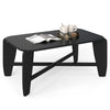 Rectangular black coffee table with rubber wood cross-leg base, designed for durability and safety with rounded edges.