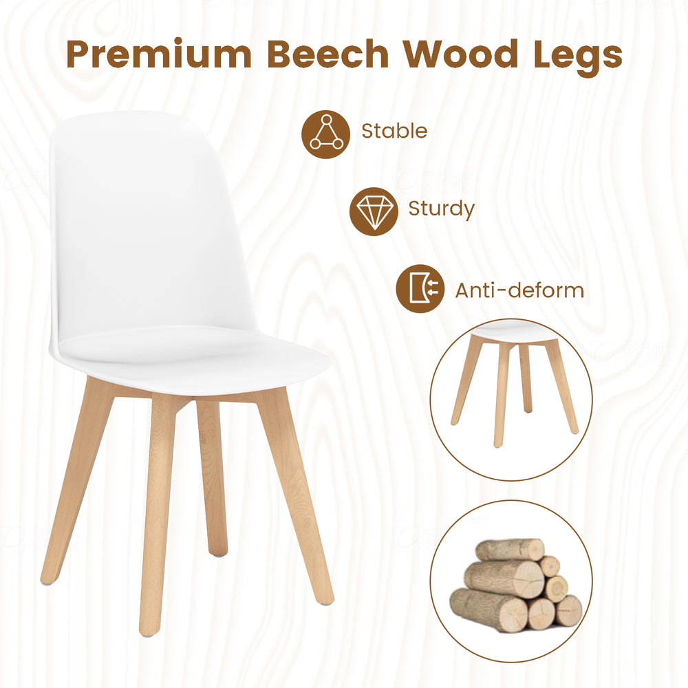 Modern dining chair with solid beech wood legs, ergonomic tilt backrest, and smooth PP seat for versatile living spaces.