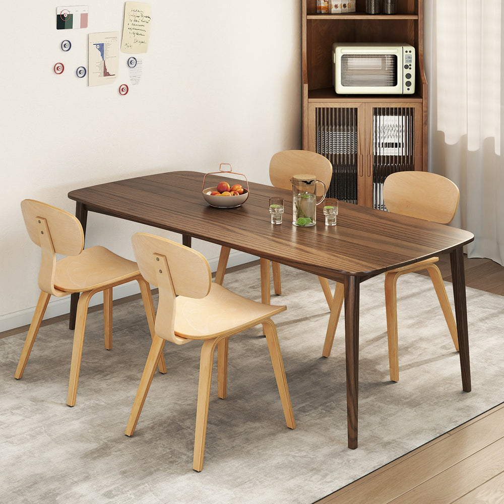 Modern dining chair set of 4 with natural rubber wood veneer, featuring ergonomic backrests for comfort in dining.