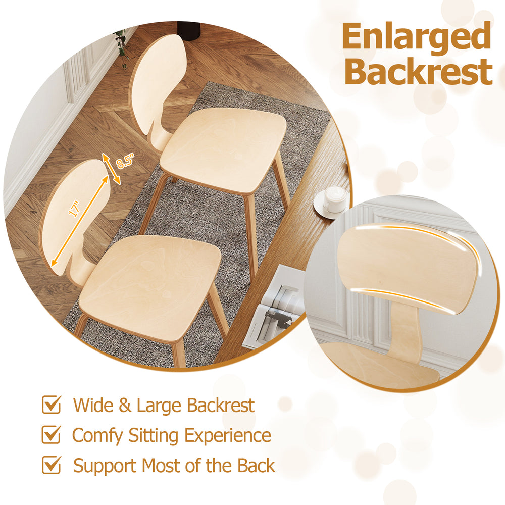 Modern dining chair set of 4 featuring an enlarged ergonomic backrest for comfort and a natural wood finish.