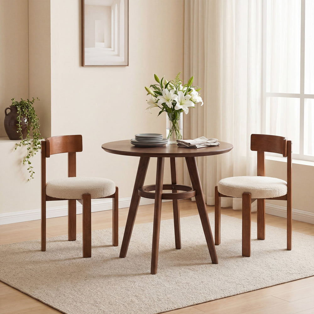 Modern dining chairs set of 2 with solid rubber wood legs, featuring cozy sponge padded seats and curved backrests.