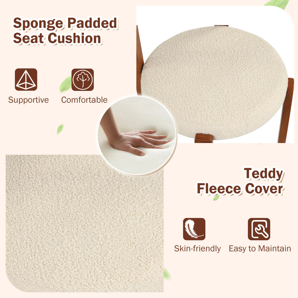 Curved backrest and sponge padded seat cushion of a modern dining chair with teddy fleece cover for comfort and support.