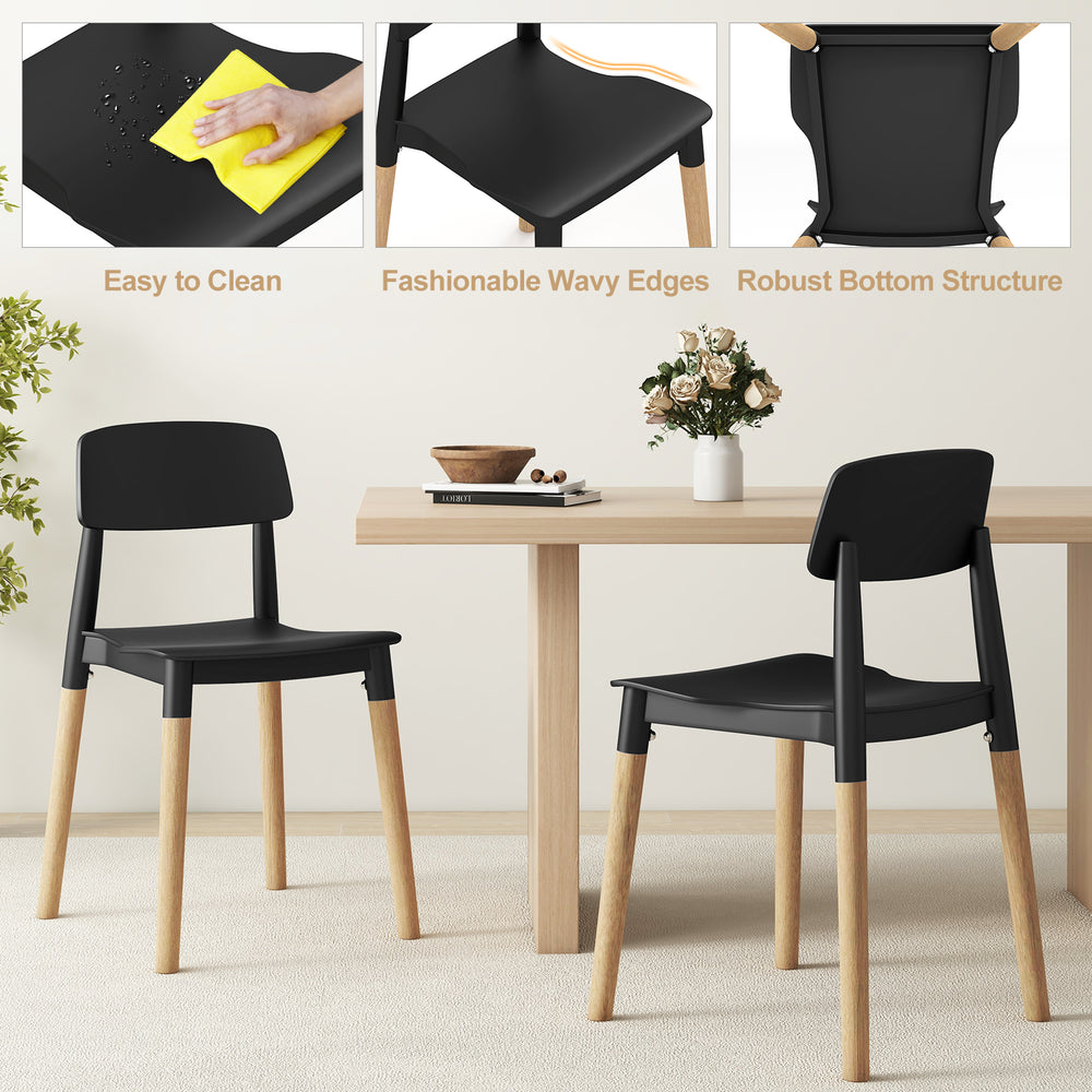 Set of 4 modern black dining side chairs with ergonomic backrest and sturdy beech legs, perfect for dining rooms.