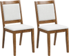 Set of 2 modern dining chairs with padded beige cushions and a durable brown rubber wood frame for stylish comfort.