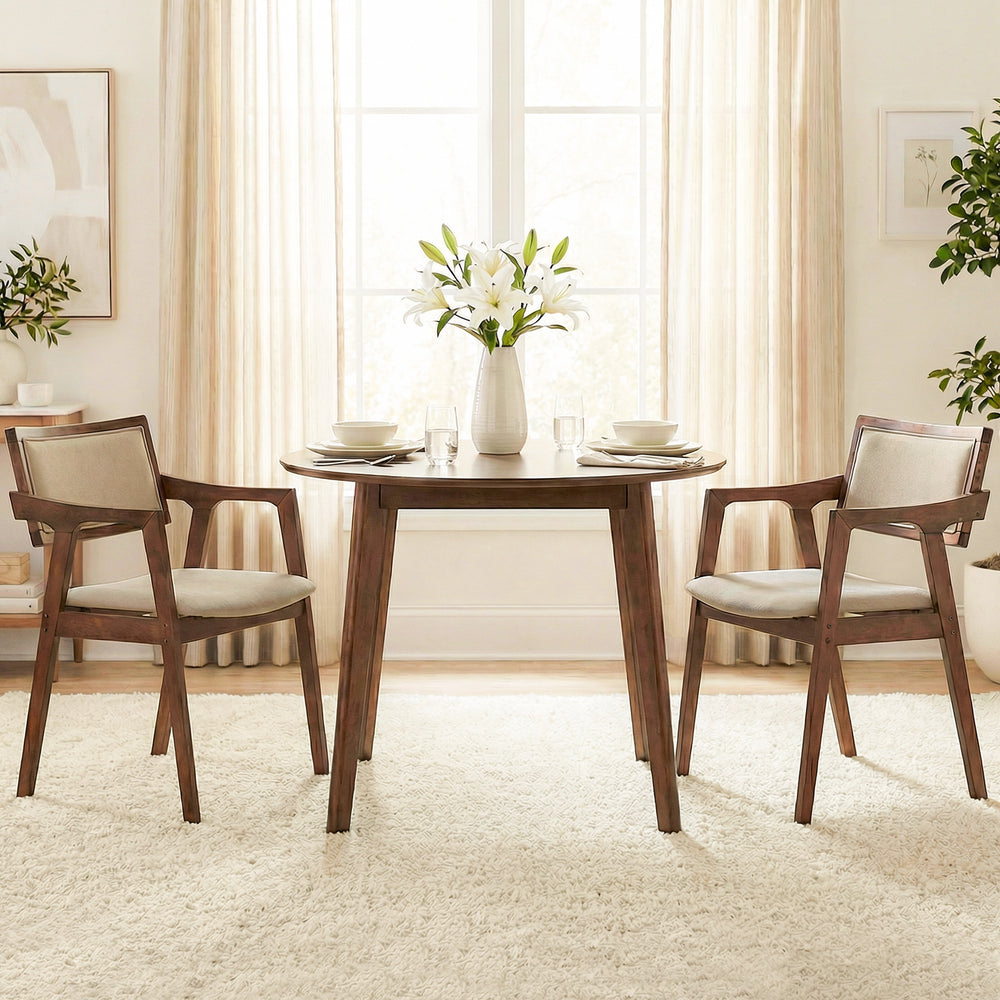 Beige upholstered dining chairs set of 2 with rubber wood frame, ergonomic design, perfect for modern dining spaces.
