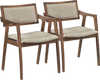 Set of 2 modern dining chairs with arms, rubber wood frame, beige fabric upholstery, ideal for kitchen or dining room.