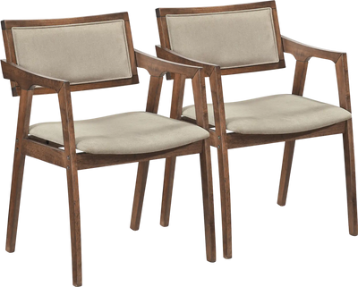 Costway Modern Fabric Upholstered Rubber Wood Dining Chairs Set of 2 with Arms 98934849 New