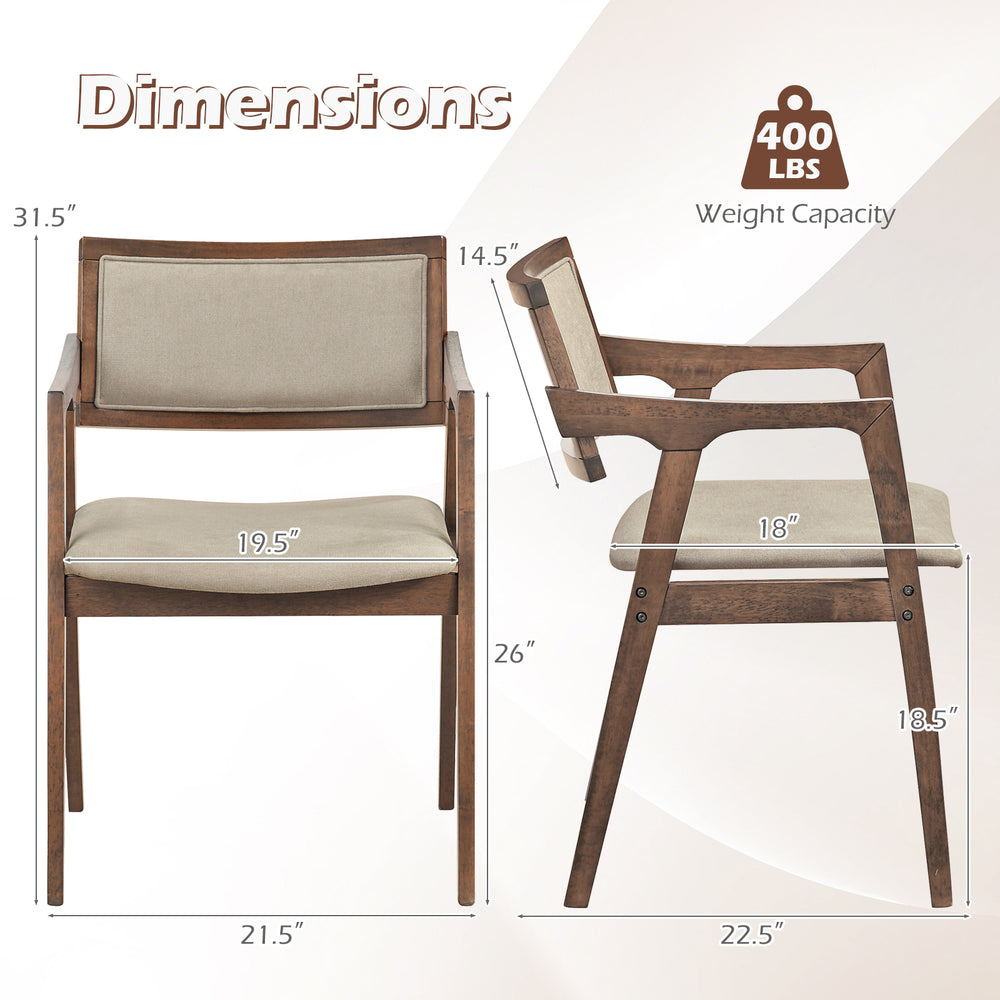 Dimensions of Modern Fabric Upholstered Rubber Wood Dining Chair, featuring beige upholstery and 400 lbs weight.