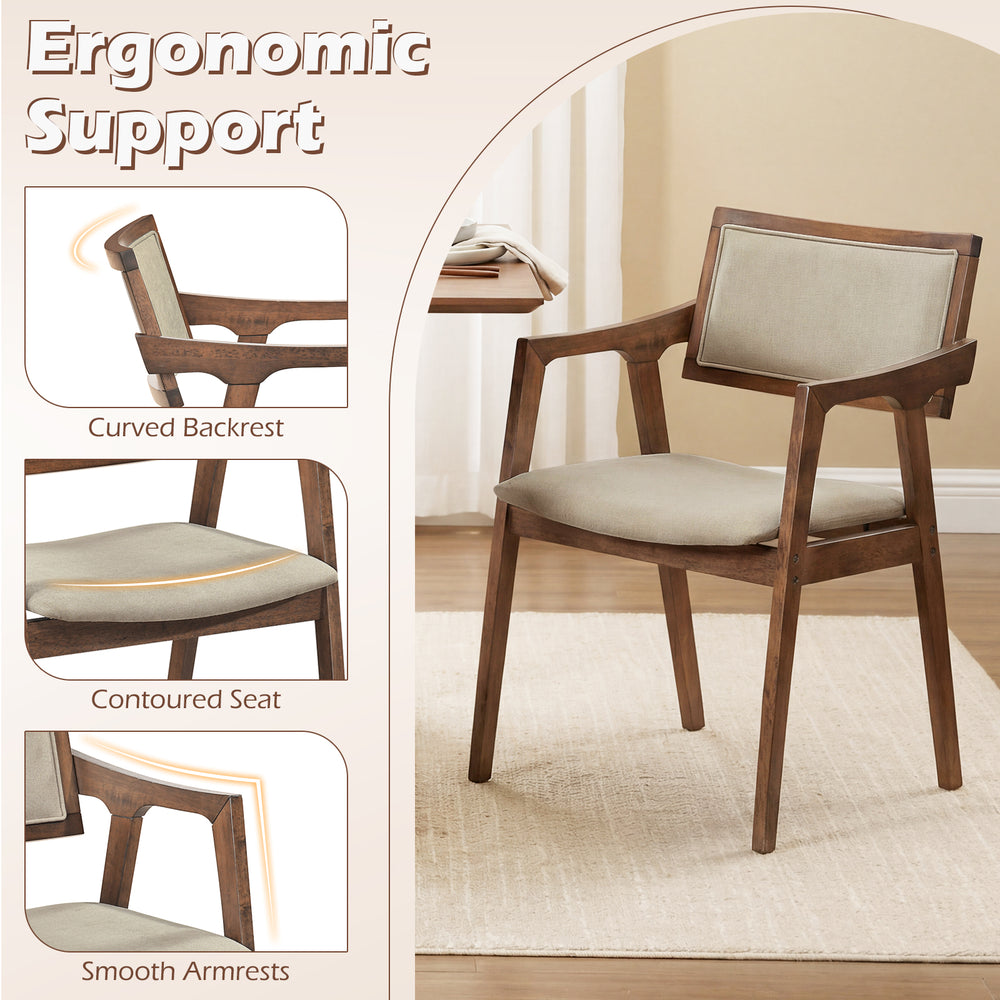 Modern rubber wood dining chair with ergonomic support, contoured seat, and smooth armrests in beige for versatile use.
