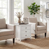 Modern Farmhouse 3-drawer nightstand in white with wood grain accents, perfect for living room or bedroom storage.