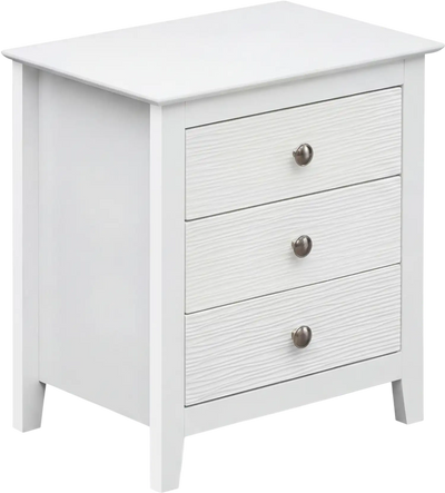 Costway Modern Farmhouse 3-Drawer Nightstand Wood Grain Accents 25119270 New