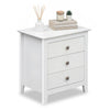 Modern farmhouse 3-drawer nightstand in white with wood grain accents, perfect for bedroom storage and decor.