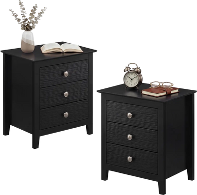 Costway Modern Farmhouse 3-Drawer Nightstand Wood Grain Bedroom Side Table 76421897 New