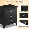 Modern farmhouse 3-drawer nightstand in black with elegant wood texture and chic knobs, ideal for bedroom storage.