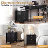 Modern farmhouse 3-drawer nightstand in black with wood grain accents, ideal for bedroom or living room storage.