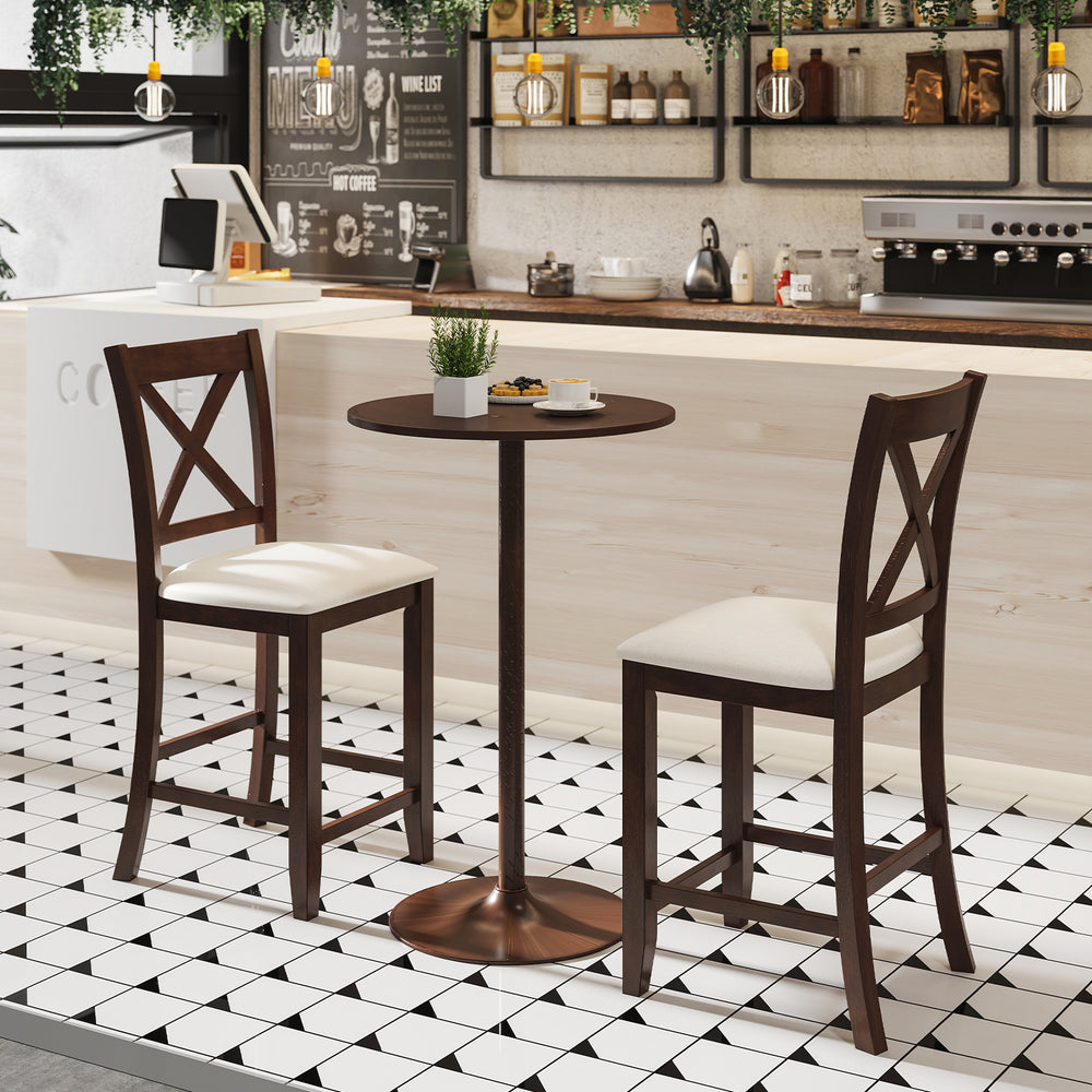 Modern Farmhouse Counter Height Stools with Footrest and Cushion-Walnut - Gallery View 1 of 9