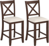 Set of two Modern Farmhouse counter height stools in walnut with cushioned seats, ideal for dining and bar areas.
