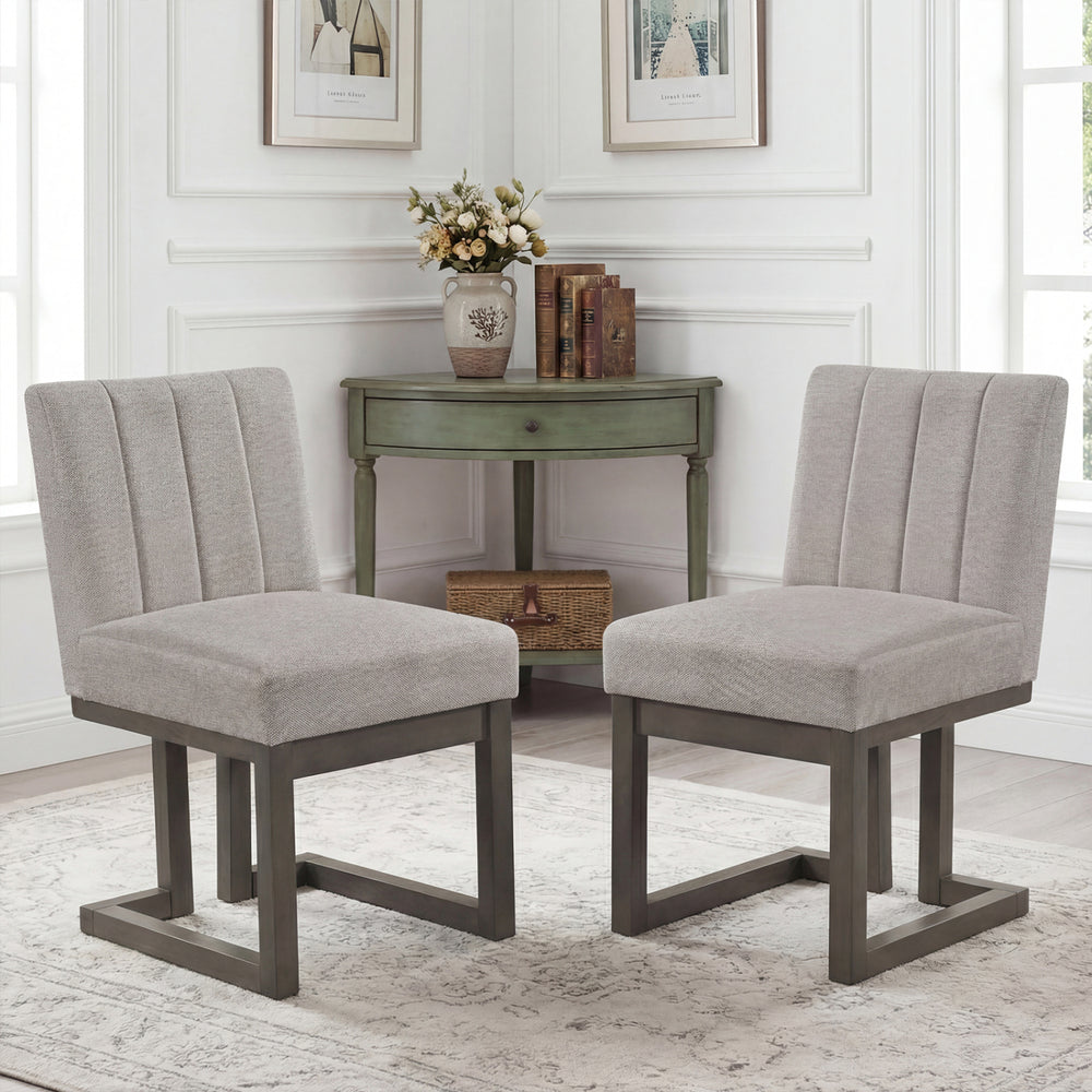 Modern Farmhouse Fabric Dining Chairs Set of 2 with 5.5" Thickened Padded Seat-Gray - Gallery View 1 of 8