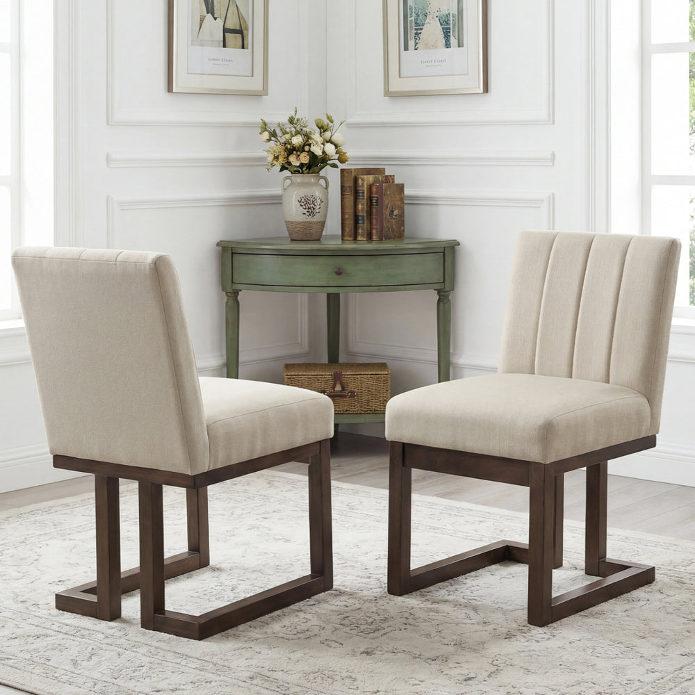 Modern Farmhouse Fabric Dining Chairs Set of 2 with 5.5" Thickened Padded Seat-Walnut - Gallery View 1 of 8