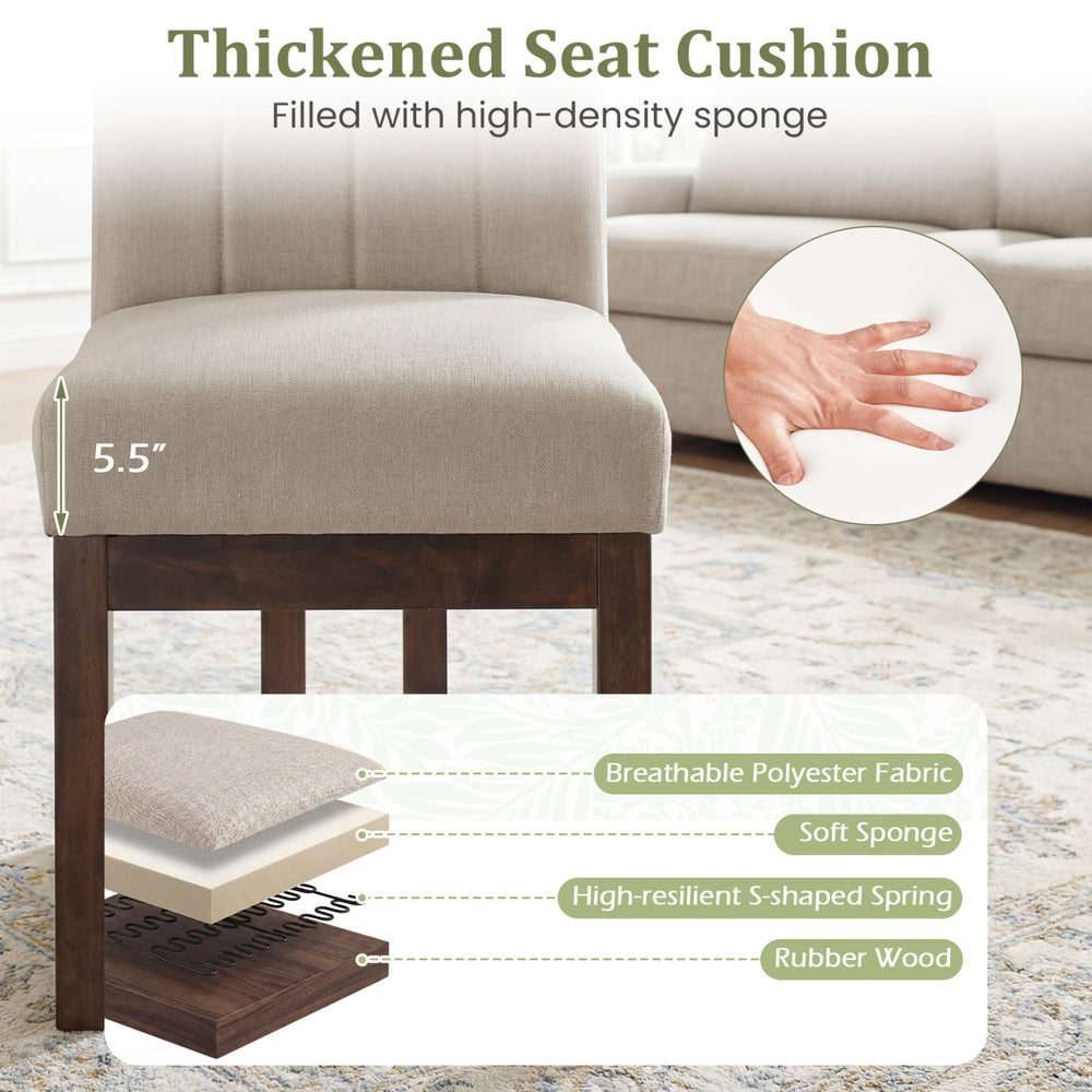 Modern farmhouse dining chair with 5.5" thick padded seat, walnut frame, and breathable polyester fabric for comfort.