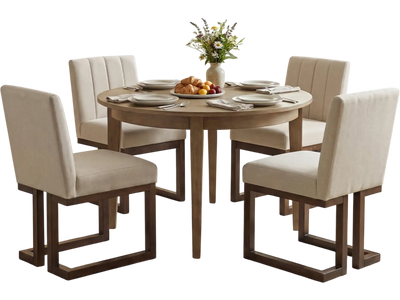 Costway Modern Farmhouse Fabric Dining Chairs Set of 4 Walnut 77687081 New