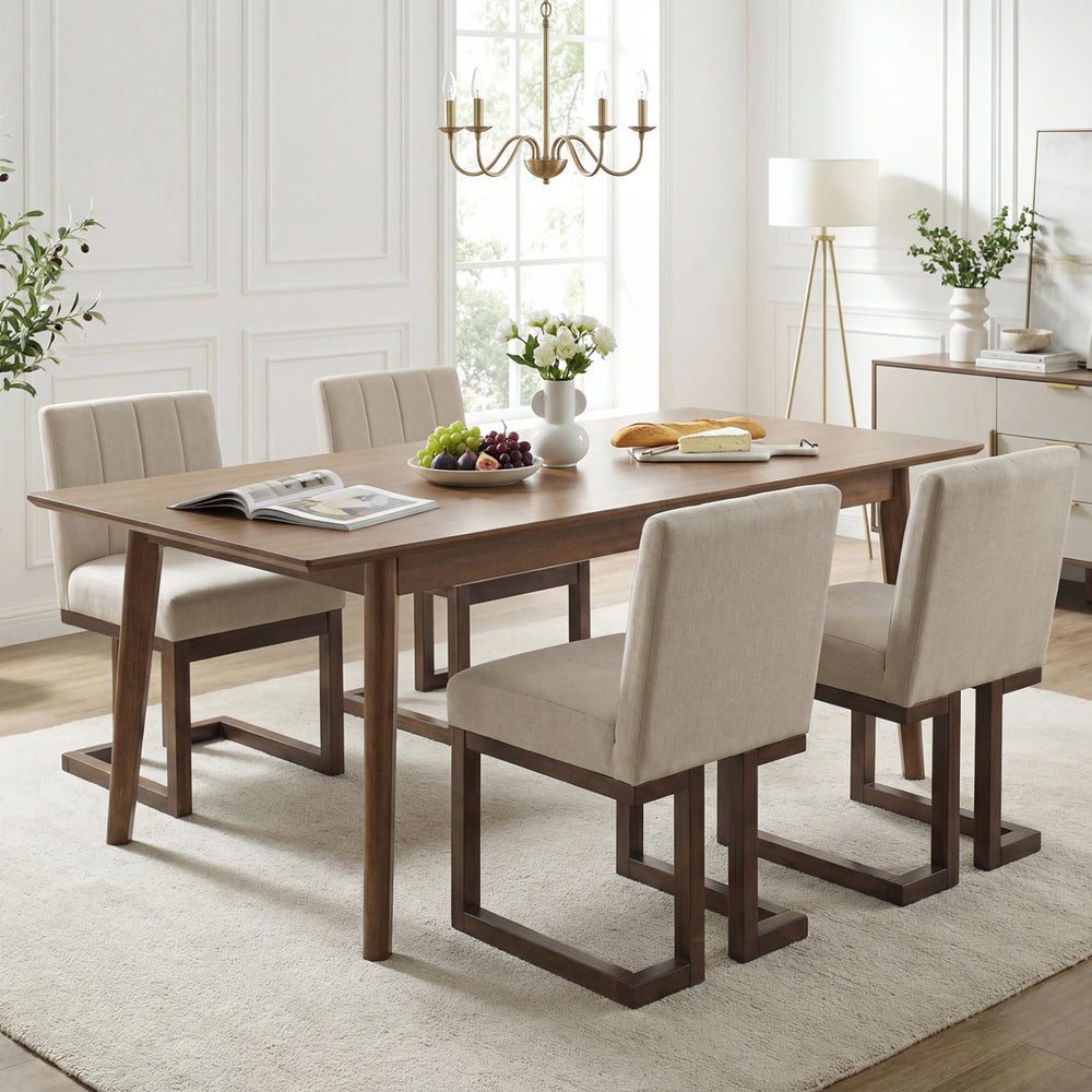 Modern farmhouse dining chairs set of 4 with thick padded seats and walnut frame, perfect for dining spaces.