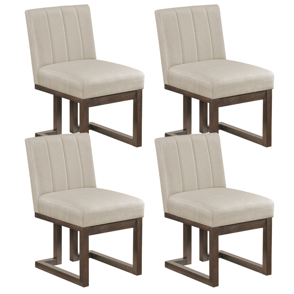 Set of 4 Modern Farmhouse dining chairs with thick padded seats and walnut frames, perfect for dining spaces.