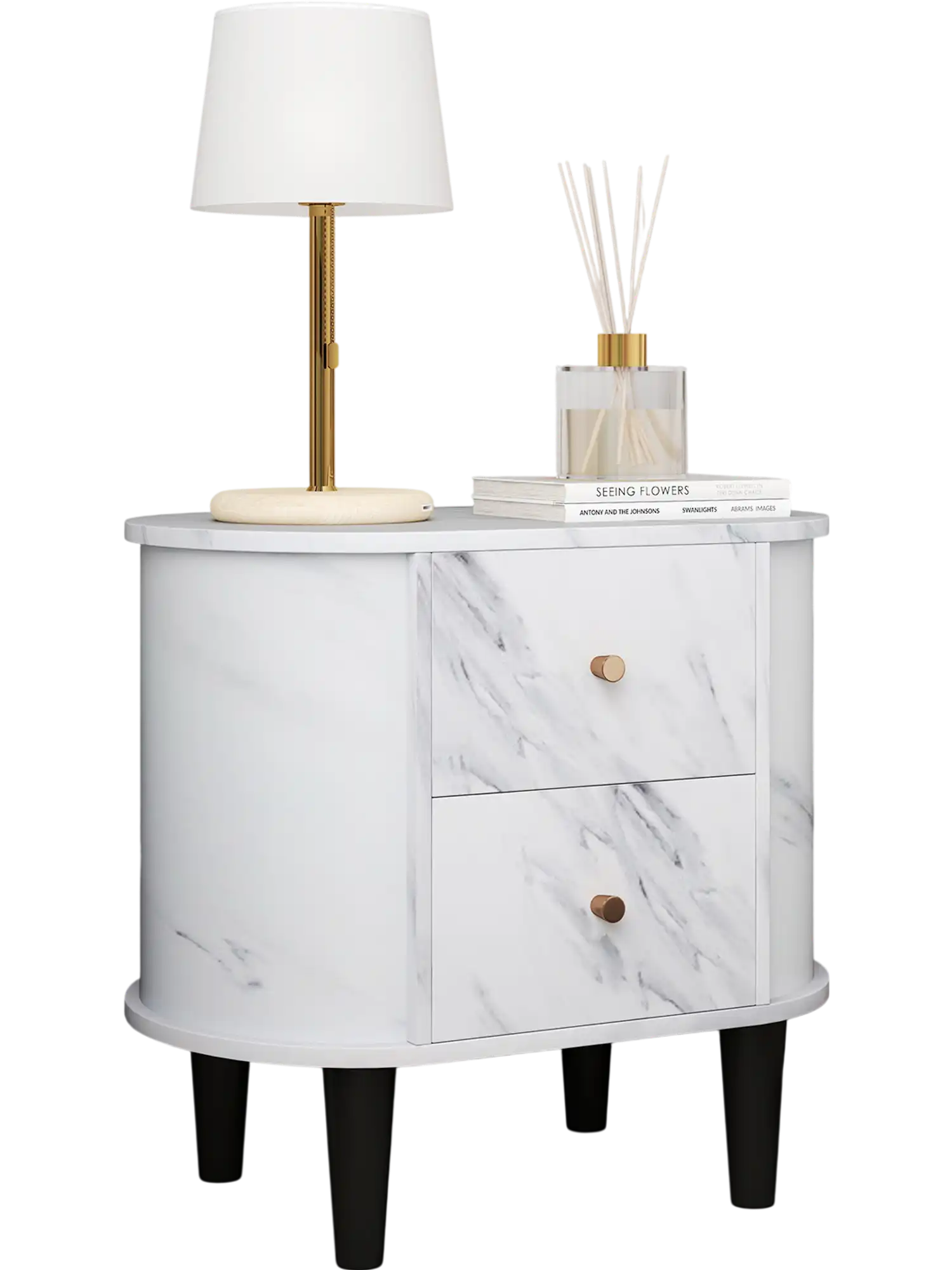 Costway 2-Drawer Faux Marble Nightstand Bedside Table White 256719483 New