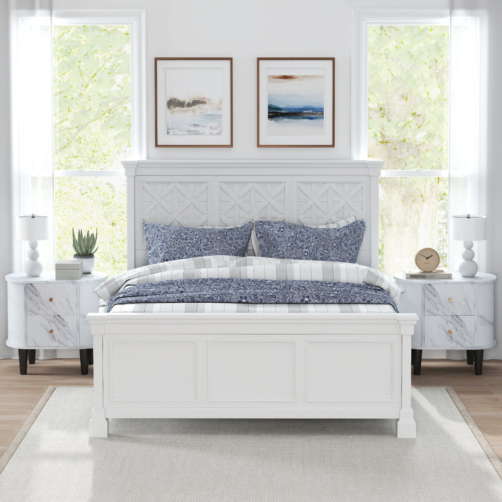 Modern faux marble nightstand in white with two drawers, perfect for bedroom storage and decor.