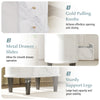 2-drawer nightstand with faux marble surface, gold knobs, and sturdy legs for stylish bedside storage and easy access.