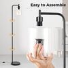 Modern floor lamp with clear glass lampshade and foot switch, easy to assemble, perfect for living rooms and offices.