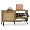 Natural wood grain shoe cabinet with 2 flip drawers and 5 sturdy metal legs, perfect for stylish entryway organization.